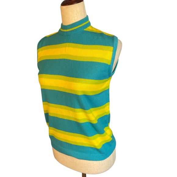 Vintage 100% Virgin Acrylic Sleeveless Striped Mock Neck Sweater Medium/36 - Picture 3 of 6